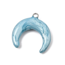 Blue 304 Stainless Steel with Enamel Pendants, Double Horn/Crescent Moon Charms, Stainless Steel Color, Blue, 19x18.5x4mm, Hole: 1.6mm