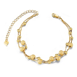 Real 18K Gold Plated 925 Sterling Silver Multi-strand Bracelets, Double Chains and Beads, with S925 Stamp, Real 24K Gold Plated, 6-1/2 inch(16.5cm)