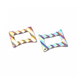Rainbow Color Ion Plating(IP) 304 Stainless Steel Pendants, Hollow Out Pillow Charms, Rainbow Color, 38.5x38.5x1.7mm, Hole: 1.6mm