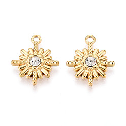 Звезда 304 из нержавеющей стали горный хрусталь подвески, золотые, звезда, 15.5x13.5x2.5 мм, отверстие : 1.2 мм