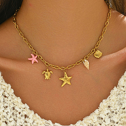 Золотой Элегантный океан 201 Женские подвески в форме морской звезды из нержавеющей стали, золотые, 15.94 дюйм (40.5 см)