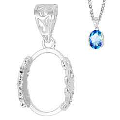 Платина 1pc 925 подвеска из стерлингового серебра с кабошоном, с замшевой тканью из поликарбоната квадратной серебряной полировальной салфеткой, овальные, платина, лоток : 1 мм, 15x10.5 мм, отверстие : 17.5x13x4.5 мм