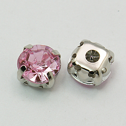 Бледно-Розовый Шить на горный хрусталь, многожильных ссылки, акриловые горный хрусталь, с настройками латуни, аксессуары для одежды, розовый жемчуг, 5x5x4 мм, отверстие : 1~1.5 мм