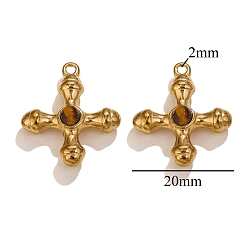 Тигровый глаз Природных тигровый глаз подвески, из нержавеющей стали поиска, крестик, 20 мм, отверстие : 2 мм