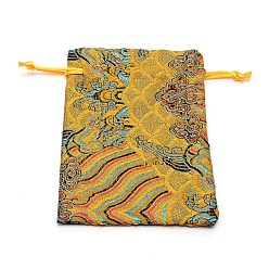 Золотистый Шелковые мешки, сумка для шнурка, прямоугольник с волны шаблон, золотые, 14.2x10x0.4 см