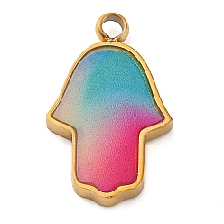Разноцветный 304 нержавеющей стальной эмали подвески, оберег на руку хамса, золотые, ионное покрытие (ip), красочный, 17.5x11x2 мм, отверстие : 1.8 мм