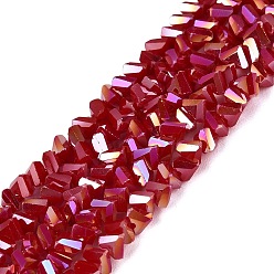 Dark Red Electroplate Opaque Glass Beads Strands, Triangle, Faceted, AB Color Plated, Dark Red, 2~3x3~3.5x3~3.5mm, Hole: 0.7~0.9mm, about 122~136pcs/strand, 10.43~11.61 inch(26.5~29.5cm)