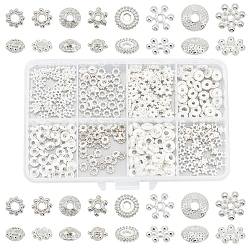 Серебро 320 шт 8 стили бусины из сплава в тибетском стиле, разнообразные, серебряные, 5~8x1.5~3 мм, отверстие : 1~3 мм, 40 шт / стиль