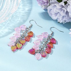 Pink Серьги с подвесками из прозрачного акрила в форме сердца, кластерные серьги, с 304 крючками для сережек из нержавеющей стали для женщин, цвет нержавеющей стали, розовые, 64 мм
