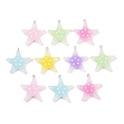 Морская звезда Прозрачные смоляные подвески, с платиновой железной петлей и пайеткой, градиент цвета, морская звезда, 36x34x10 мм, отверстие : 2 мм