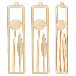 Настоящее золото 18K 14 латунные подвески шт., без никеля , прямоугольник с цветком и листьями, реальный 18 k позолоченный, 31x7.5x1.5 мм, отверстие : 0.8 мм