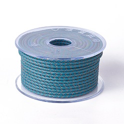 Medium Turquoise Braided Cowhide Cord, Leather Jewelry Cord, Jewelry DIY Making Material, Medium Turquoise, 3mm, about 21.87 yards(20m)/roll