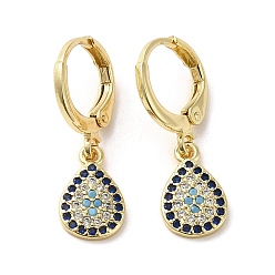 Teardrop Boucles d'oreilles pendantes à fermoir à levier en laiton doré, avec zircons, larme, 25x8mm