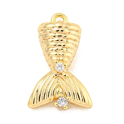 Золотой Латунные микропаве прозрачные подвески с фианитом, рыбий хвост, золотые, 18x11.5x6 мм, отверстие : 1.3 мм