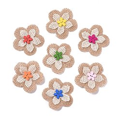 Mixed Color Handmade Linen Ornament Accessories, with Wood Beads, for DIY Craft Making, Flower, Mixed Color, 51~52x4.5mm