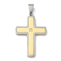 Настоящее золото 18K Ионное покрытие (ip) 304 подвески из нержавеющей стали, крест очарование, реальный 18 k позолоченный, 39x26.5x3 мм, отверстие : 8x5.5 мм