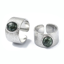 Seraphinite Rack Plating Brass Cuff Rings, with Natural Seraphinite Beads, Lead Free & Cadmium Free, US Size 7 1/4(17.5mm), 12.5mm