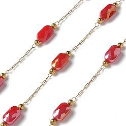 Светло-Вишневый 316 хирургические звенья из нержавеющей стали, со стальными и стеклянными бусинами, пайки, реальный 18 k позолоченный, светло-вишневый, 2.5x1x0.5 мм, около 16.40 футов (5 м) / рулон