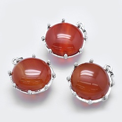 Carnelian Natural Carnelian Pendant, with Acrylic Pearl and Alloy Findings, Flat Round, Platinum, 27x24x15~15.5mm, Hole: 3.5x6mm