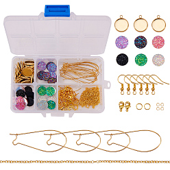Mixed Color SUNNYCLUE DIY Earring Making, with 304 Stainless Steel Pendant Cabochon Setting, Resin Cabochons, Brass Cable Chain, Brass Hoop Earrings Component, Brass Earring Hooks and Brass Lobster Claw Clasp, Mixed Color, 11x7x3cm