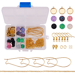 Mixed Color DIY Earring Making, with 304 Stainless Steel Pendant Cabochon Setting, Resin Cabochons, Brass Cable Chain, Brass Hoop Earrings Component, Brass Earring Hooks and Brass Lobster Claw Clasp, Mixed Color, 11x7x3cm