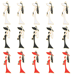 Mixed Color 15Pcs 3 Colors Alloy Enamel Big Pendants, Women Charms, Rack Plating, Long-Lasting Plated, Golden, Mixed Color, 60.5x20.5x2mm, Hole: 1.8mm, 5pcs/color