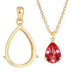 Золотой 1pc 925 подвеска из стерлингового серебра с кабошоном, слеза, настройки открытой спины, золотые, 21x15x6.5 мм, отверстие : 2.5x4 мм