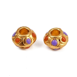 Разноцветный Бисера эмали сплава, долговечный, рондель, реальный 18 k позолоченный, красочный, 7.5x5.5 мм, отверстие : 3 мм
