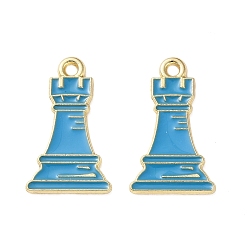 Синий Подвески из эмали и сплава, настольные игры для взрослых/шахматные брелоки, золотые, синие, 22x13x1 мм, отверстие : 1.6 мм