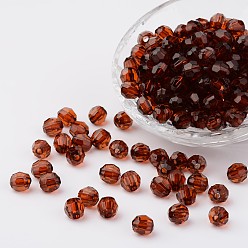 Chocolate Transparent Acrylic Beads, Faceted, Round, Chocolate, 8mm, Hole: 1.5mm, about 1800pcs/500g