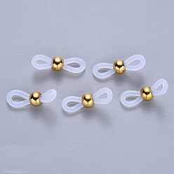 Golden Silicone Eyeglass Holders, Glasses Rubber Loop Ends, with Vacuum Plating 304 Stainless Steel Findings, Golden, 20~22x5~6mm, Hole: 2mm, bead: 4.5x6mm