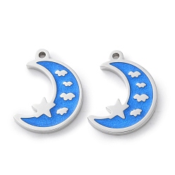 Озёрно--синий 304 из нержавеющей стали шармы эмали, лунное очарование, цвет нержавеющей стали, Плут синий, 14x10.5x1.5 мм, отверстие : 1 мм