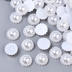 White ABS Plastic Imitation Pearl Cabochons, Flower, White, 9x3mm, about 1000pcs/bag