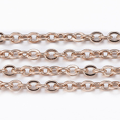 Розовое Золото Ионное покрытие (ip) 304 кабельные цепи из нержавеющей стали, пайки, с катушкой, Плоско-овальные, розовое золото , 3x2.2x0.6 мм, около 65.61 футов (20 м) / рулон