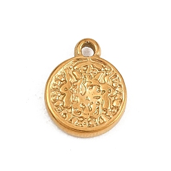 Золотой Кованые 304 подвески из нержавеющей стали, плоские круглые прелести, золотые, 12.5x10x2 мм, отверстие : 1.6 мм