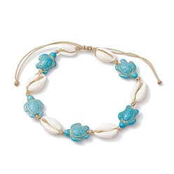 Tortoise Натуральная смешанная ракушка каури с браслетами из синтетической бирюзы, черепаха, внутренний диаметр: 2-1/8~~3-7/8 дюйм (5.45~9.85см)