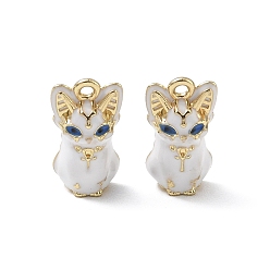 Blanco Aleación con colgantes de esmalte, encantos de forma de gato, dorado, blanco, 20x11x5.5 mm, agujero: 1.6 mm