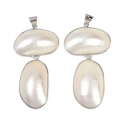 Oval Естественно оболочки большие кулоны, с латунной кромкой, платина, цвет морской раковины, овальные, 67~72.5x30~38.5x9~11.5 мм, отверстие : 8x7 мм