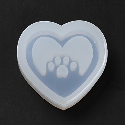White DIY Quicksand Silicone Molds, Resin Casting Molds, for UV Resin, Epoxy Resin Craft Making, Heart with Paw Print, White, 52x54x12mm, Inner Diameter: 42x45mm