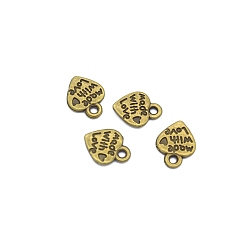 Античная Бронза День Святого Валентина тема, Подвески из сплава в тибетском стиле, сердце с словом Сделано с любовью, античная бронза, 12x10 мм, отверстие : 1.5 мм