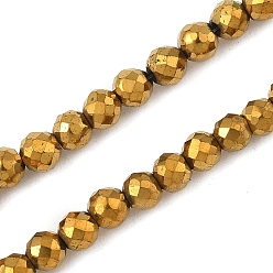 с Золотистым Покрытием Гальванизированный синтетический магнитный гематит, граненые, круглые, с золотым покрытием, 3.5x3 мм, отверстие : 0.9 мм, около 120~122 шт / нитка, 15.16~15.35'' (38.5~39 см)