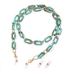 Medium Sea Green Eyeglasses Chains, Neck Strap for Eyeglasses, with Aluminium & Acrylic Paperclip Chains, Alloy Lobster Claw Clasps and Rubber Loop Ends, Medium Sea Green, 29.7 inch(75.5cm)
