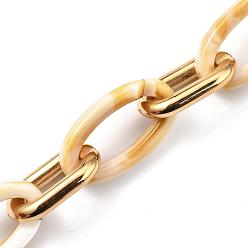Blumenweiß Handgefertigte ccb kunststoffkabelketten, mit Acrylgliedern, golden, Blumenweiß, Links: 28x17x5 mm und 35x19.5x6 mm, 39.37 Zoll (1 m)/Strang