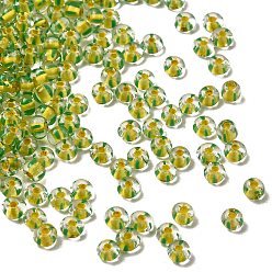 Желтый Прозрачные полосатые стеклянные бусины, круглые, желтые, 3.5~4x2~2.5 мм, отверстие : 0.9~1 мм, около 140~160 шт / упаковка