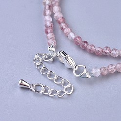 Strawberry Quartz Natural Strawberry Quartz Beaded Necklaces, with Brass Lobster Claw Clasps, Faceted Round Beads, 16.5 inch~16.7 inch(42~42.5cm)x3~3.5mm