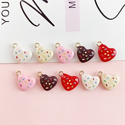(52) Непрозрачная лаванда Подвески из эмали и сплава, сердце прелести, золотые, разноцветные, 10.5x14x4 мм, отверстие : 1.5 мм