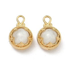 Белый 304 подвески из нержавеющей стали смолы, плоский круглый с цветными чарами, реальный 18 k позолоченный, вакуумное покрытие pvd, долговечный, белые, 22x14.5x11 мм, отверстие : 3x2.5 мм