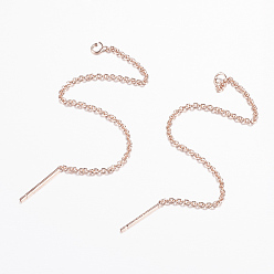 Rose Gold Brass Stud Earring Findings, with Loop, Ear Threads, Rack Plating & Long-Lasting Plated, Cadmium Free & Nickel Free & Lead Free, Rose Gold, 93x1.3mm, Hole: 2mm, Pin: 0.7mm