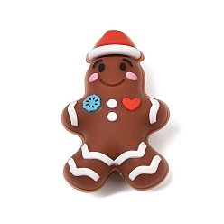 Gingerbread Man Силиконовые бусины, фокусные бусы, Новогодняя тема, красочный, Колобок, 29.5x19.5x12.5 мм, отверстие : 3 мм