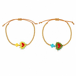 Color mezclado 2pcs 2 Pulseras trenzadas de cuentas de cristal y cruz de turquesa sintética teñida en varios colores para mujer, Pulseras apilables ajustables con cuentas redondas de latón, dorado, color mezclado, 11.02 pulgada (28 cm), 1 pc / color